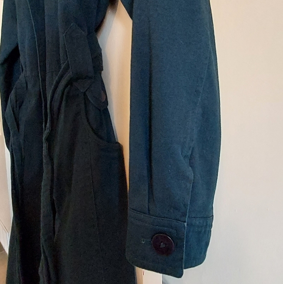 Womens Medium Navy belted trench with hood - Picture 4 of 6